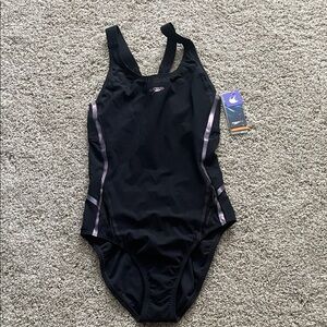 Speedo Women's Black and Purple One Piece Swimsuit